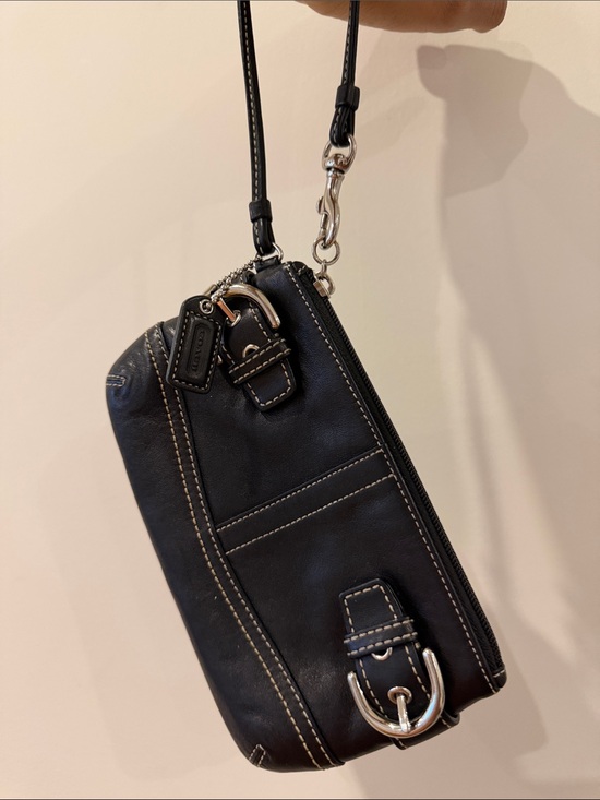 Coach Handbags - Coach Black Leather Mini Crossbody Wristlet with Silver Hardware